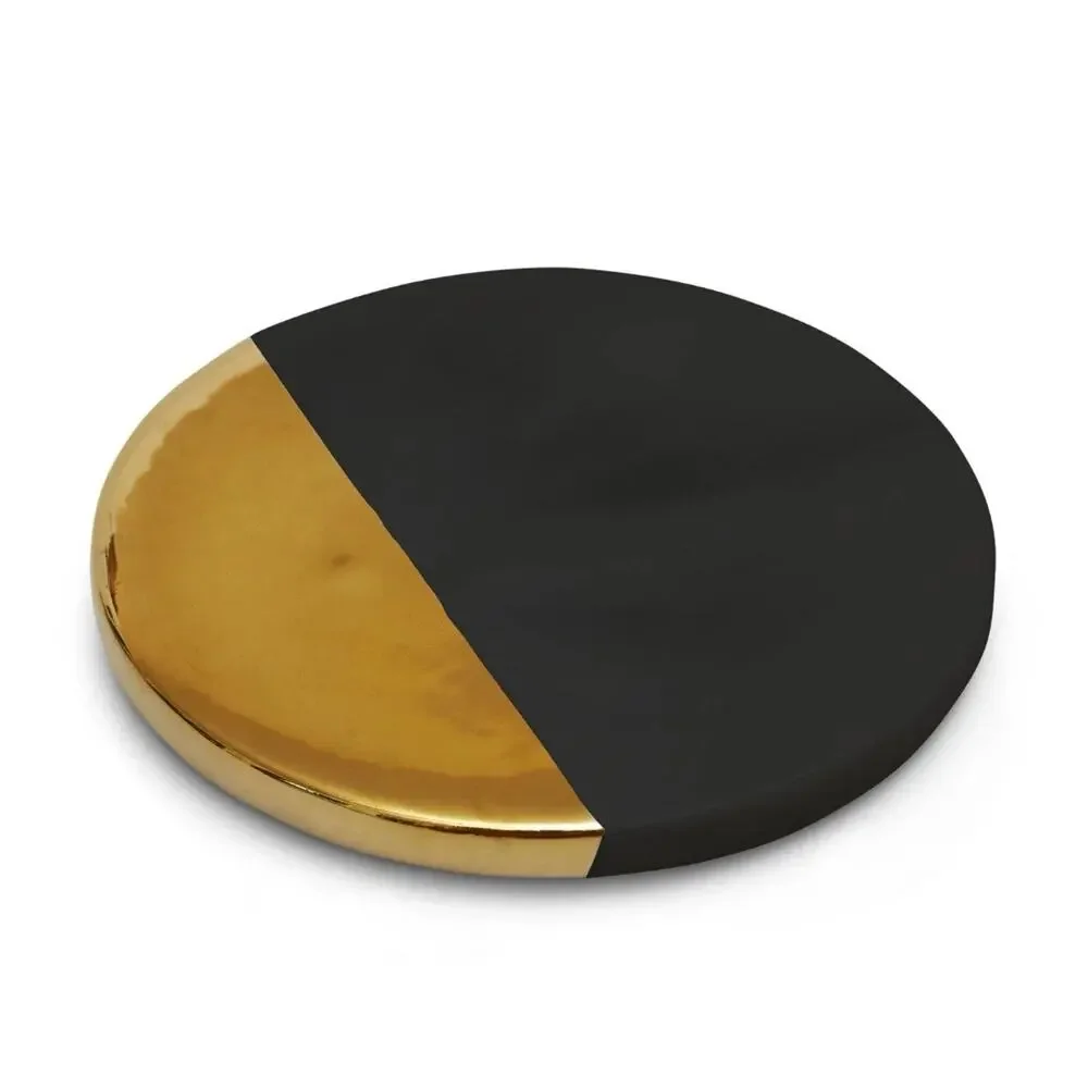 Unbranded Coasters Set of 6 Black Gold Modern Geometric Ceramic Cork Backed